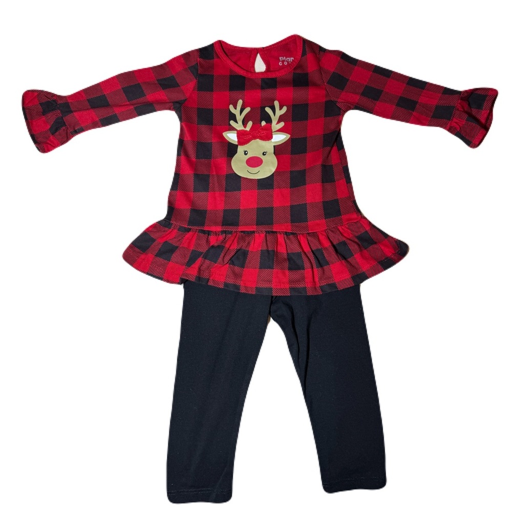 Festive Red Plaid Reindeer Kids Set